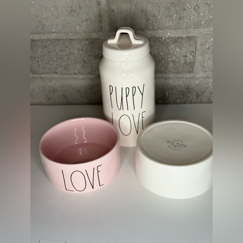 Rae Dunn Pet Set NWOT: PUPPY LOVE Canister + LOVE & XOXO Bowls - Picture 5 of 5